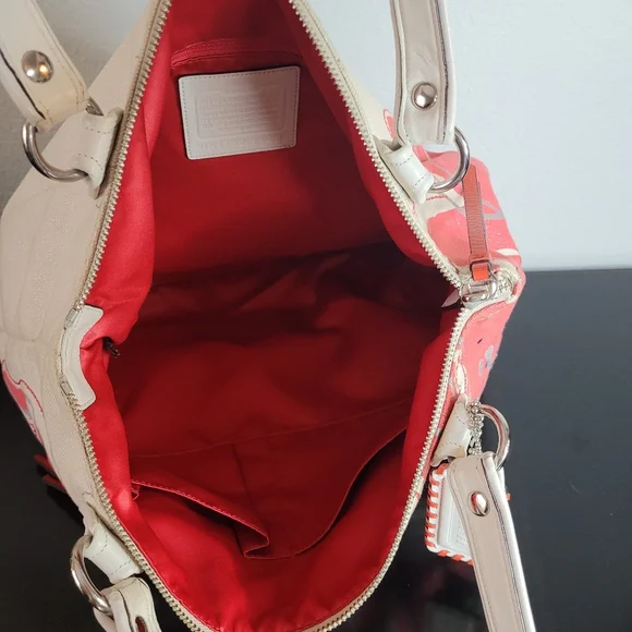 Coach Poppy Signature Coral Ivory Canvas Sequin Glam Shoulder Bag - Picture 13 of 16